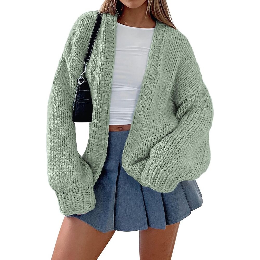 Womens Trendy Cardigan Sweaters Sage Green Long Sleeve Chunky Knit Outfits
